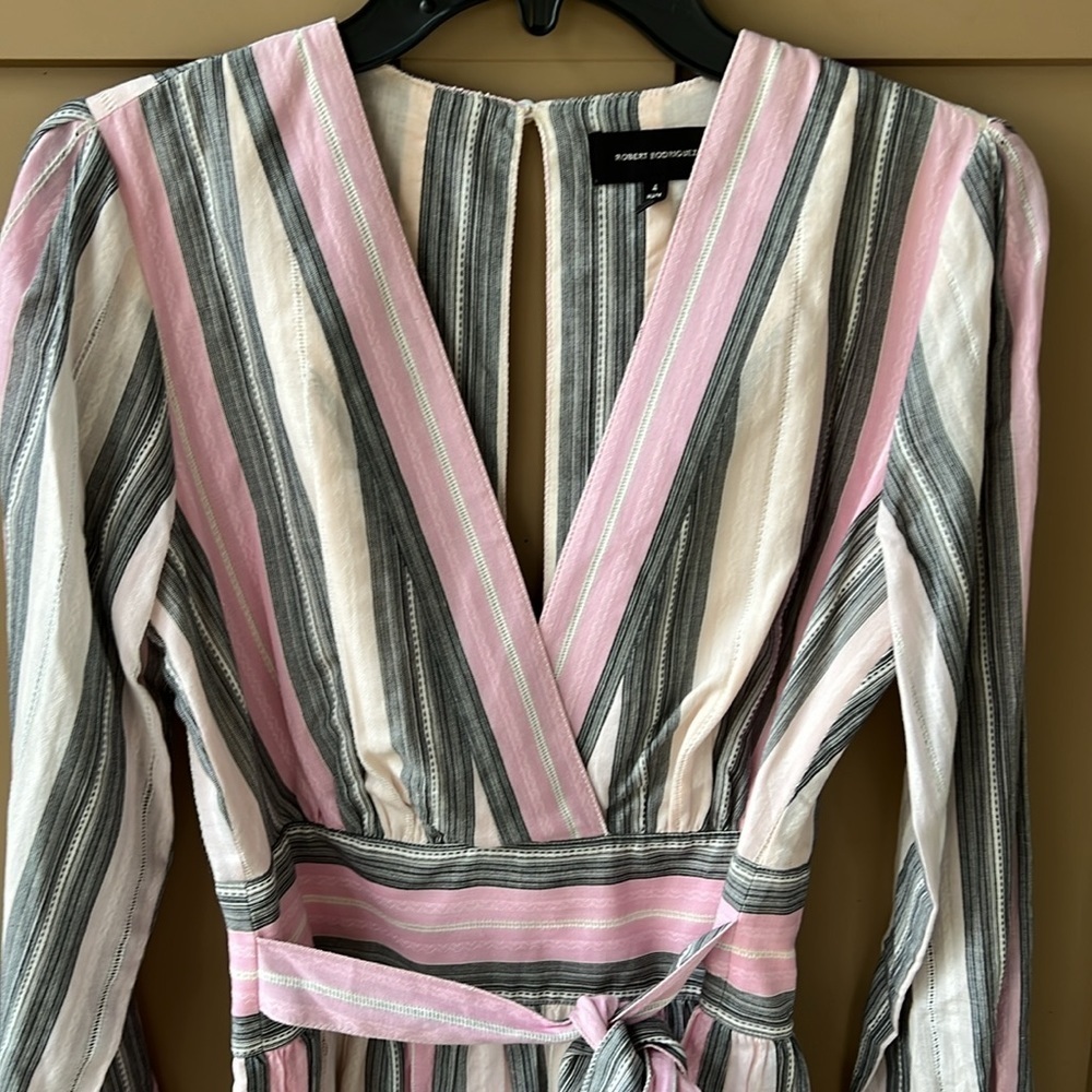 Robert Rodriguez Organic Cotton Nova Stripe Long Sleeve Fit & Flare Mini Dress 4 - Picture 3 of 12